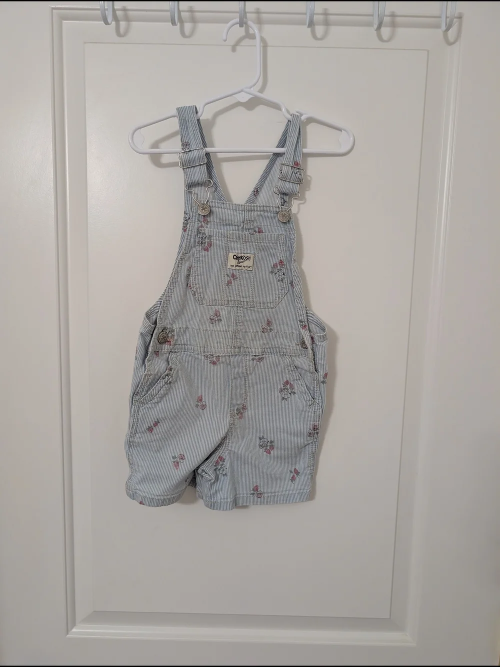 OshKosh B'gosh 3T Floral Railroad Stripe Shortall Overalls Toddler